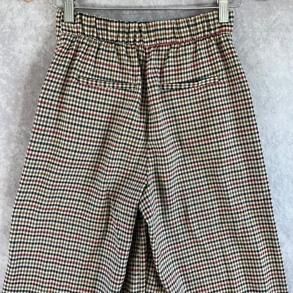 Zara Plaid Wide Leg Trousers Womens XS Brown High Waist Button Detail Check - Picture 6 of 11